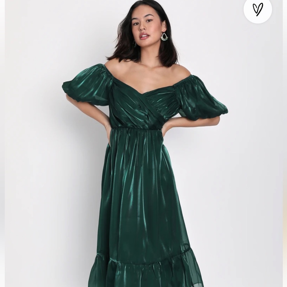 BN Lulu’s Remarkable Sensastion Emerald Green Puff Sleeved Tier Dress